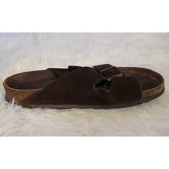 Brown Arizona Birkenstock Size 9 Suede Leather Two Strap Two Buckle Preowned - Picture 9 of 11